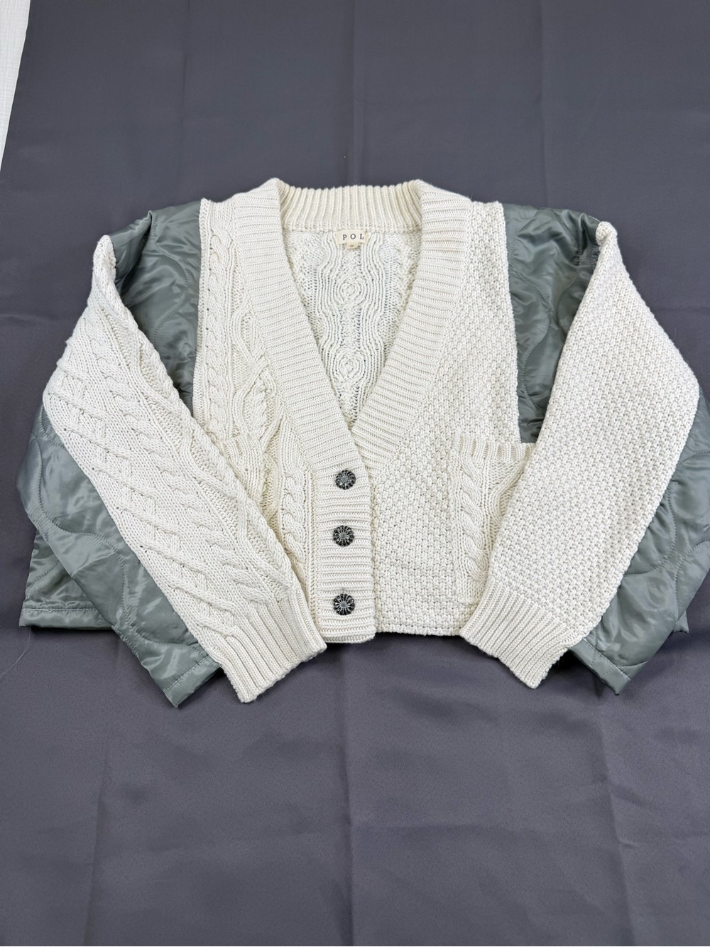 NWOT Pol  Ivory Cable-Knit V-Neck Button Cardigan